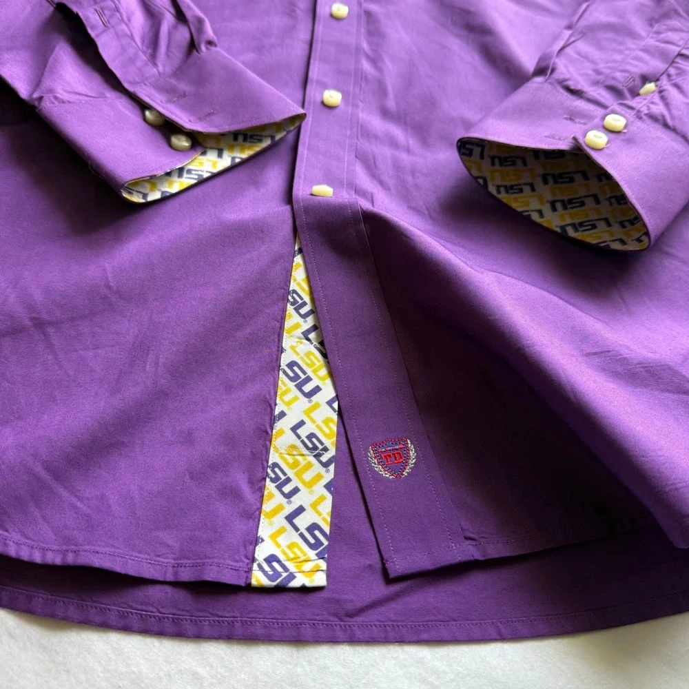 Thomas Dean LSU Tigers Mens L Purple Button Down Shirt Cotton College Football
